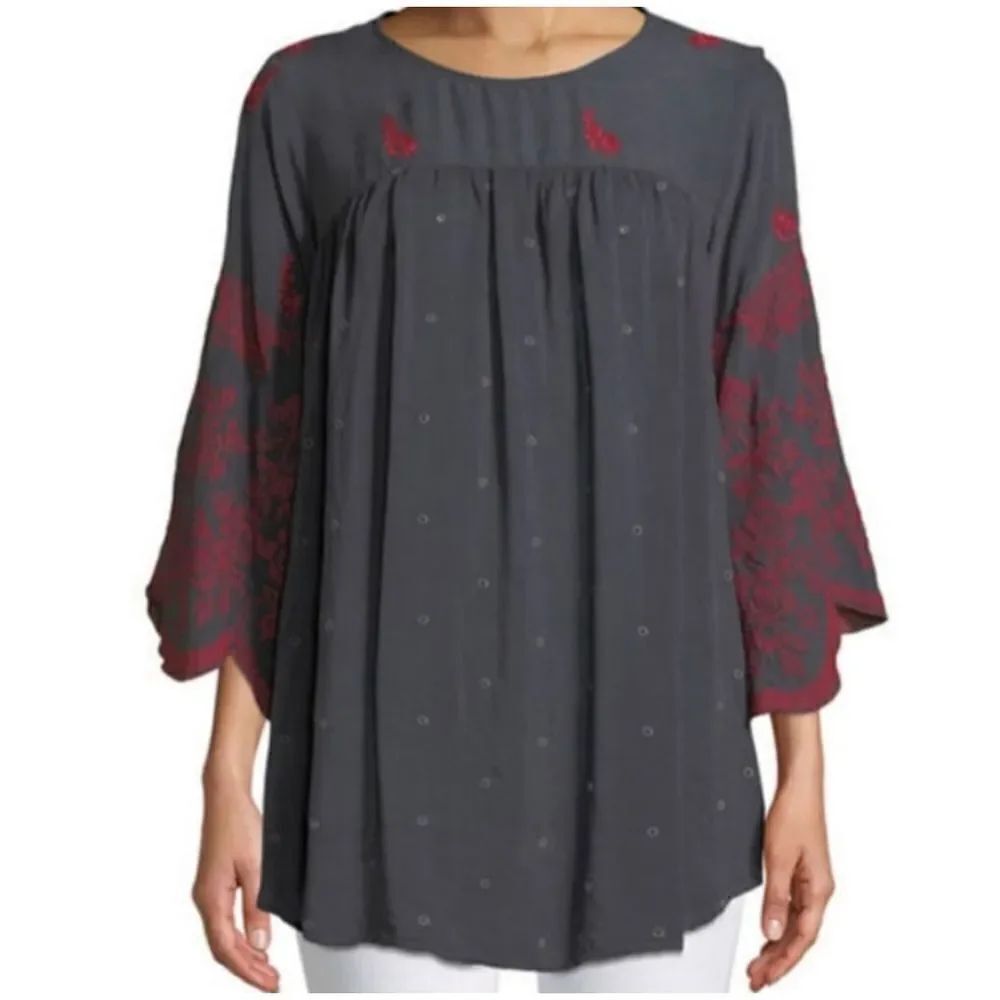 Johnny was ROSE STITCH grey BLOUSE sz Small